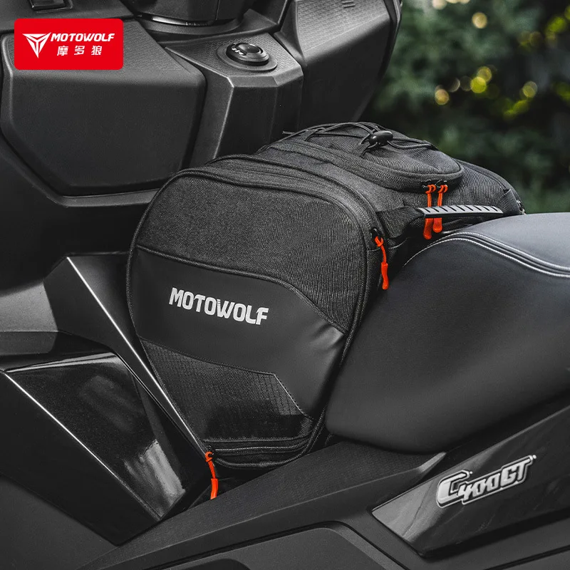 MOTOWOLF Waterproof Motorcycle Fuel Tank Bag 15L Universal Fit Scooter Front Rack Bag with Reflective Logo & Shoulder Strap