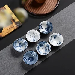 1 PCS Retro Blue and White Porcelain Cone Teacup Anti Scaling Hand-Painted Ceramic Tea Bowl Travel Meditation Cups Tea Set