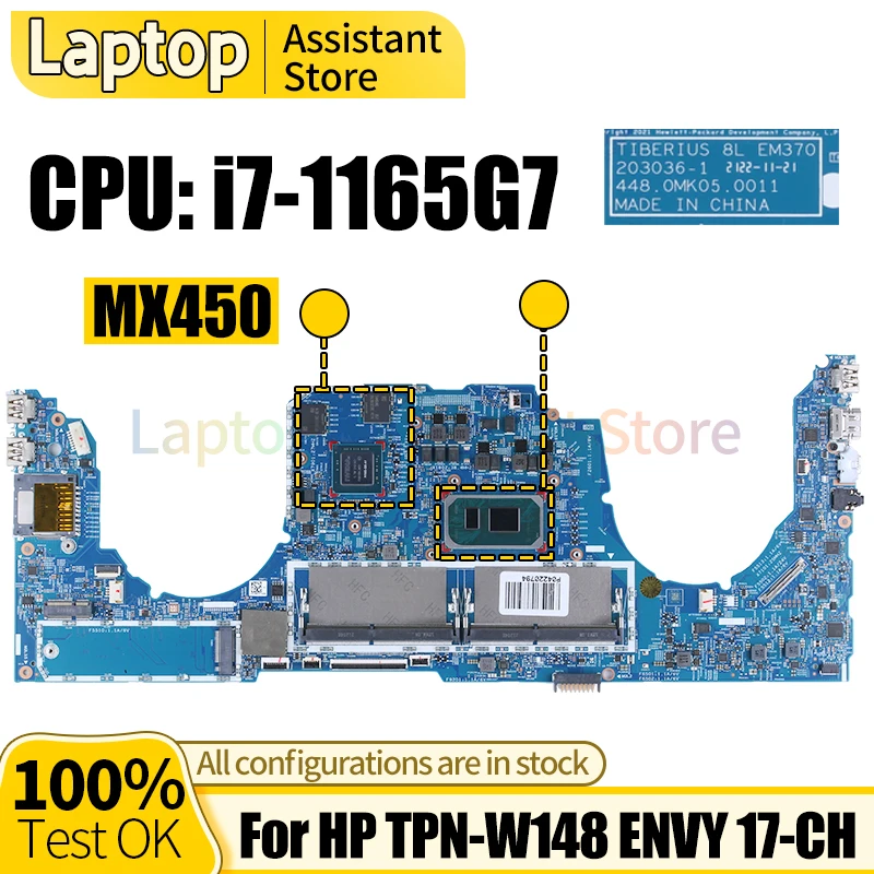 

For HP TPN-W148 ENVY 17-CH Laptop Mainboard 203036-1 M45794-601 i7-1165G7 Notebook Motherboard