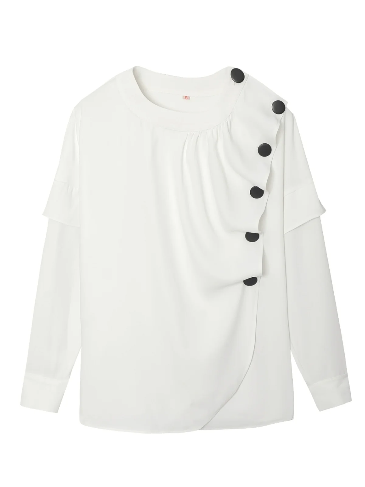 

Elegant Asymmetric Hemline Shirt Top Vintage Court Style Long Sleeve round Neck Casual Commute Polyester Fiber Women's Shirt
