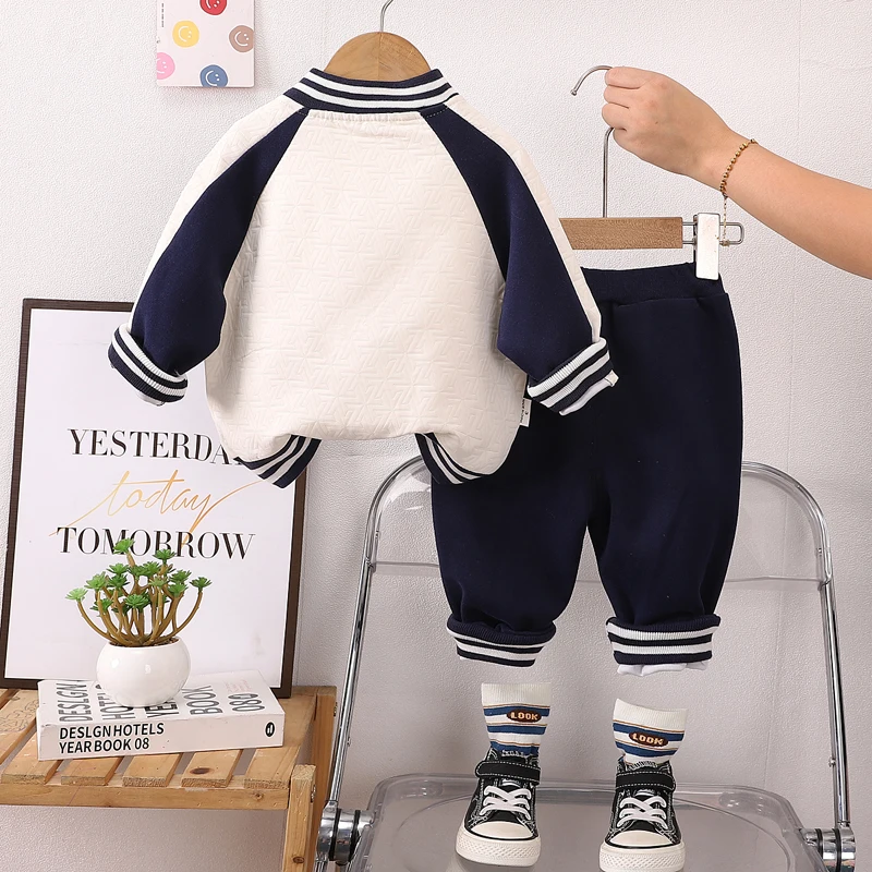 Cute Panda Cardigan Baseball Jacket 3Pcs Set Baby Boys Cotton Long Sleeve T-Shirt Pants Fall Winter Outfit 80-120cm