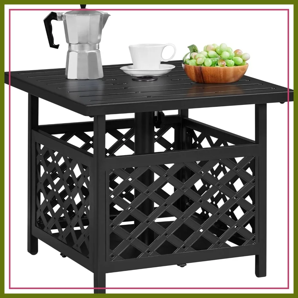 

Outdoor Side Table with Umbrella Hole, Patio Coffee Table, Metal End Table for Garden Pool Deck