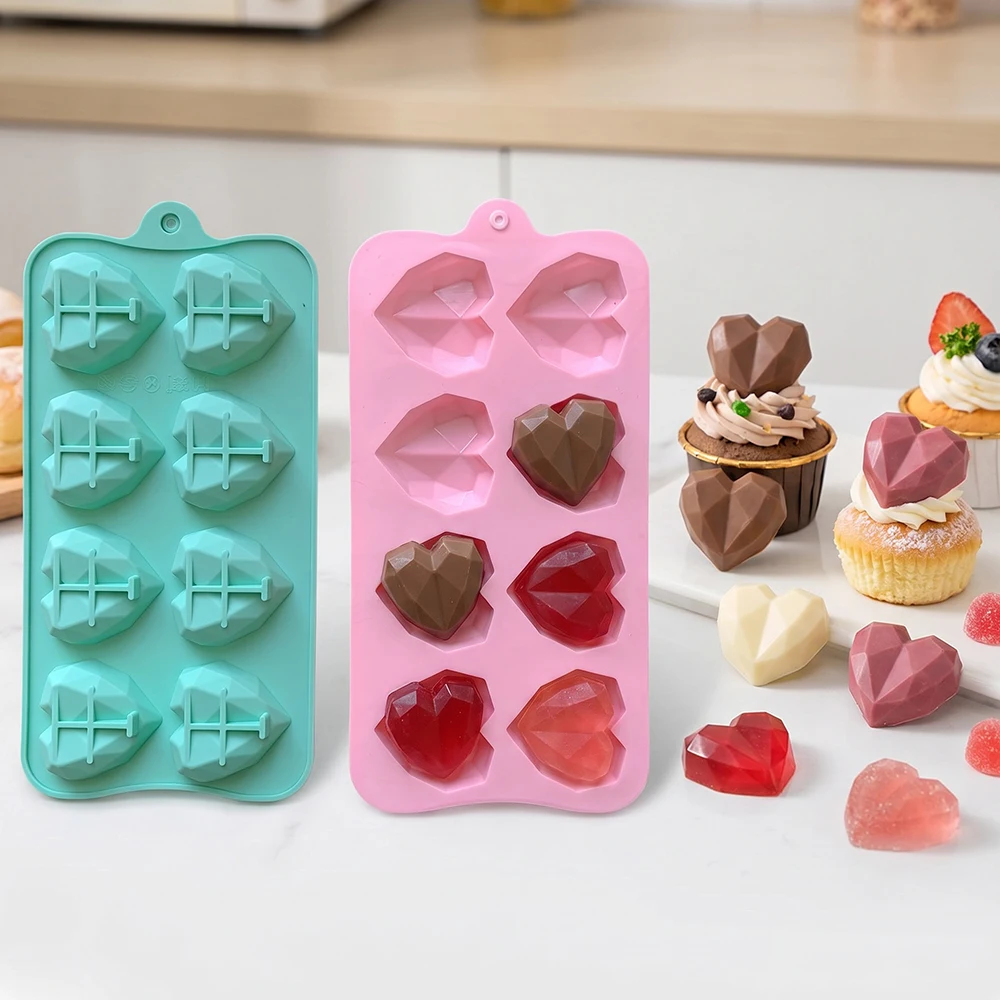 -hole diamond heart-shaped silicone mold 3D candy pudding baking cake chocolate cake decoration ornament