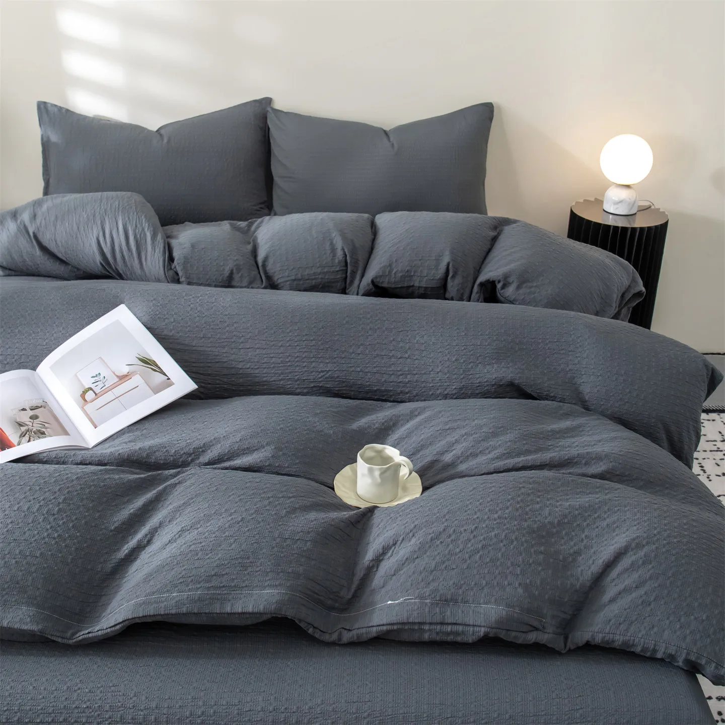 Solid Color Bedsheet Set Puff Gauze Printed Bedding Single/Double/Queen Size Soft Bed Linen Set Bedclothes juegos de sábanas