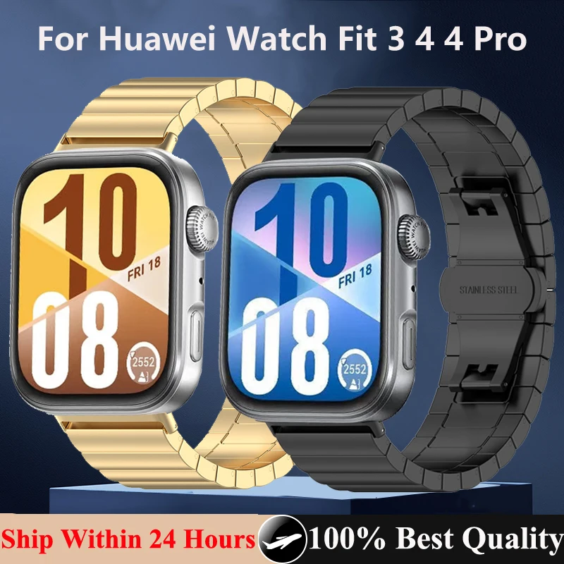Stainless Steel Band For Huawei Watch Fit 4 Pro Metal Bracelet Correa For Huawei Watch Fit 3 4 Strap Butterfly Buckle Watchband