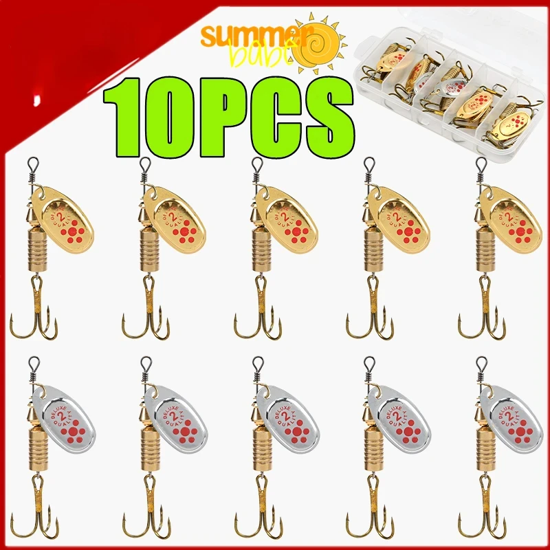 

New 10PCS Spinner Spoon Metal Bait Fishing Lures with Box Sequins Crankbait Spoon Baits Bass Trout Perch Pike Rotating 6.3cm 7g