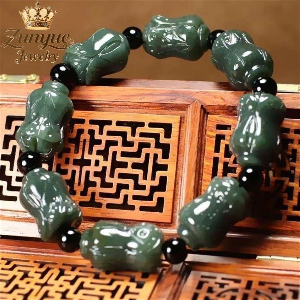 Natural Hetian Jade Green Jade Carved Cabbage Bracelet Luxury Quality Jewelry Fashion Jewelry Exquisite Charms Popular Elegant