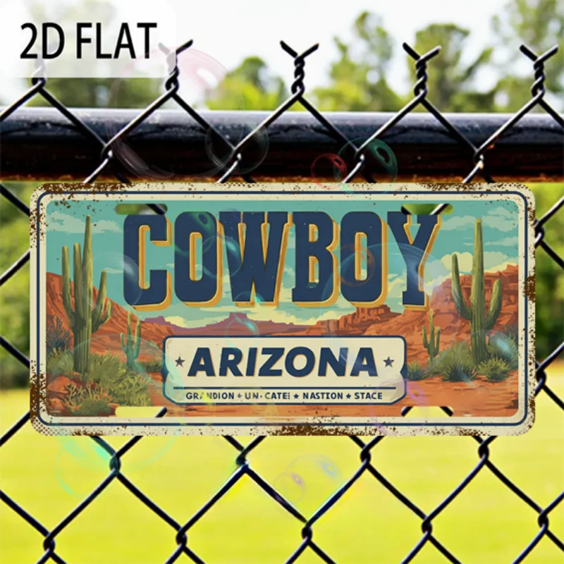 لافتات ديكور منزلي جديدة تمامًا، زينة عيد الميلاد، مقاومة للماء ومتينة، لافتة ألومنيوم عتيقة مستطيلة: "Arizona Cowboy"