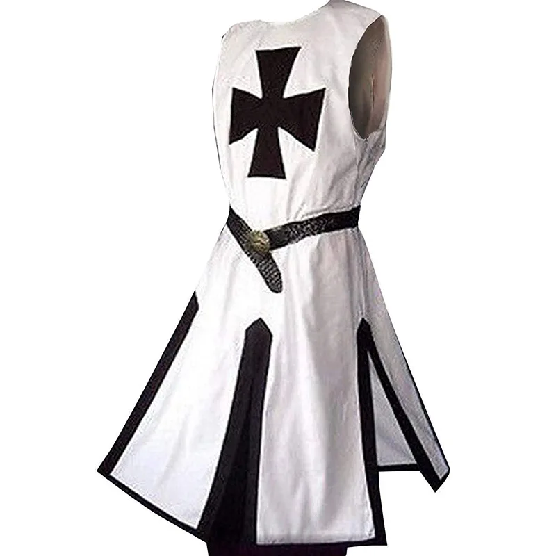 Mittelalterliche Tempelritter-Tunika für Herren, Renaissance-Halloween-Jacke, Krieger-Outfit, Schwarz, Karneval, Party, Rollenspiel, Oberteil – Detail 2