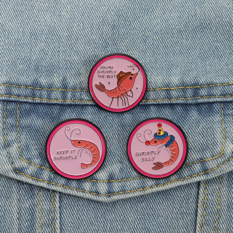 Fun prawn-shaped badges, creative letter series alloy pins, accessories for clothing and bags, gifts for friends