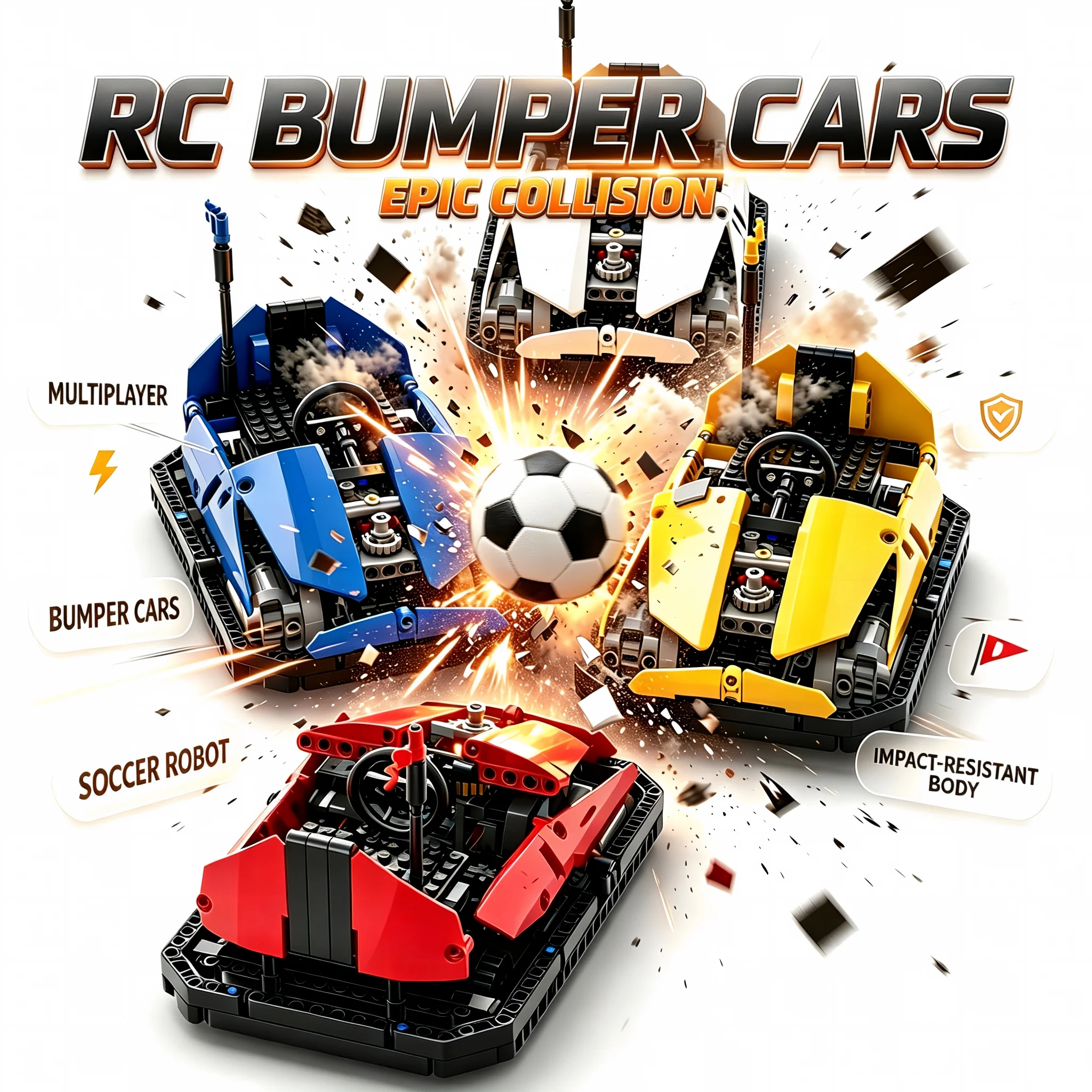 Technical Building Blocks 2‑in‑1 Electric RC Bumper Car Soccer Robot  Multiplayer Competitive Battle Game birthday holiday Gift