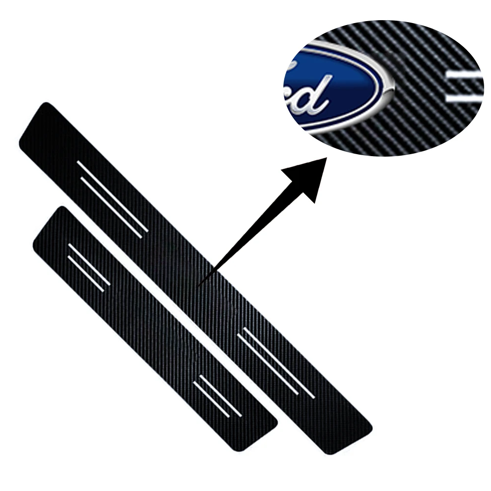 Car Styling 4pcs Carbon Fiber Auto Door Sill Protector Stickers For Ford Focus 2 3 4 Mondeo Fiesta ecosport Kuga Fusion Ghia