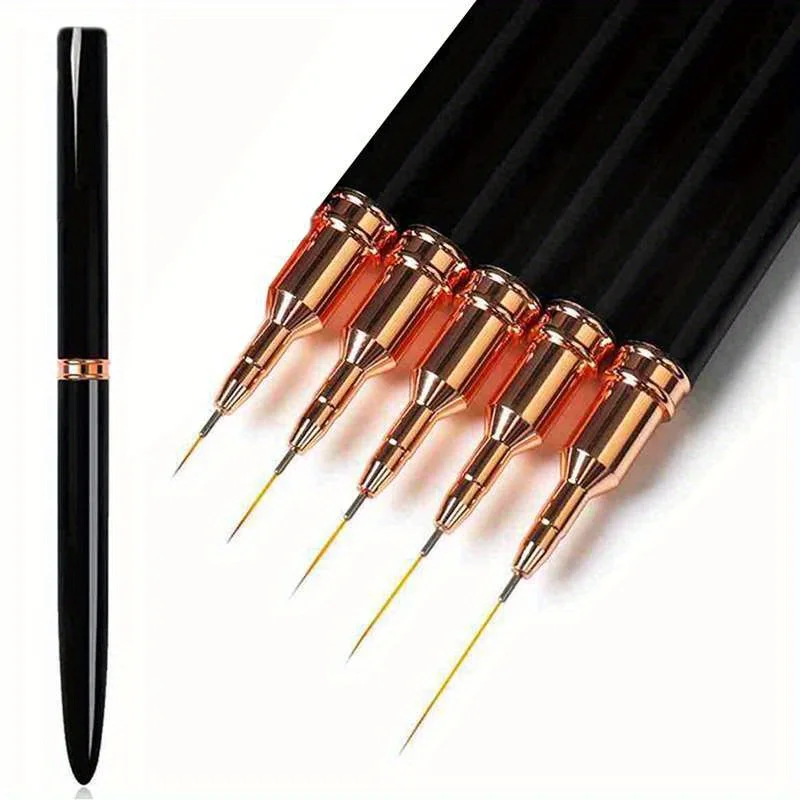 5 stks/set Nail Art Liner Borstels Set Langwerpige Lijnen Striping Tekening UV Gel Schilderen Nail Design Pen Professionele Manicure Tool