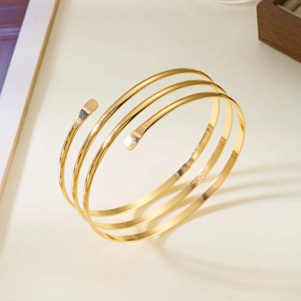 Gold Open Arm Bangles Metal Multilayer Coil Adjustable Snake Armband Tangling Lines Layered Hyperbolic Cuff Bangle Evening Wear