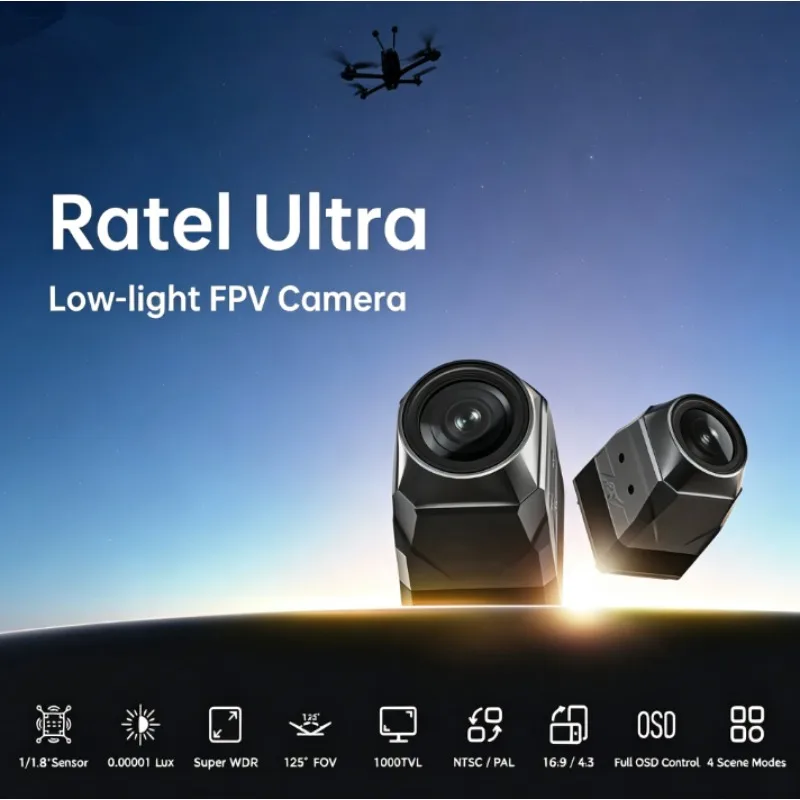 CaddxFPV Ratel Ultra Analog FPV Camera,125° FOV NTSC PAL Switchable DC 4.5‑36V Low‑Light Night Vision Cam for FPV Quad