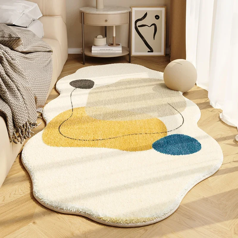 Cream style special-shaped bedside carpet line color block geometric carpets irregular decorative rug comfortable bedroom rugs