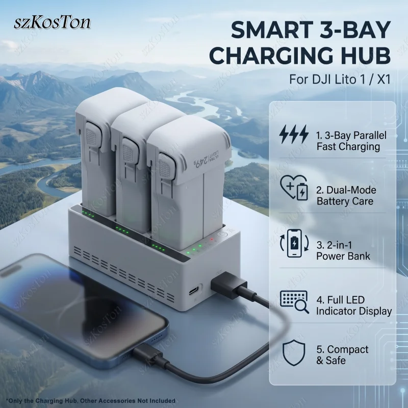 Three Channel Two-Way Charging Hub Drone Battery Charger For DJI Lito 1/X1 Fast Charger Power Bank Drone Accessories