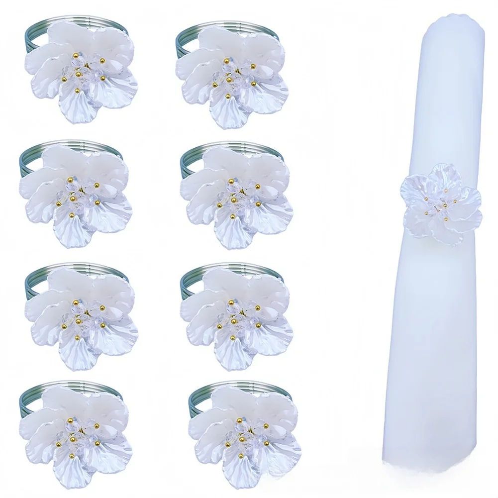 12Pcs White Pearl- Flower Napkin Ring Buckles For Wedding Birthday Party Dinning Table Decoration Napkin Holder