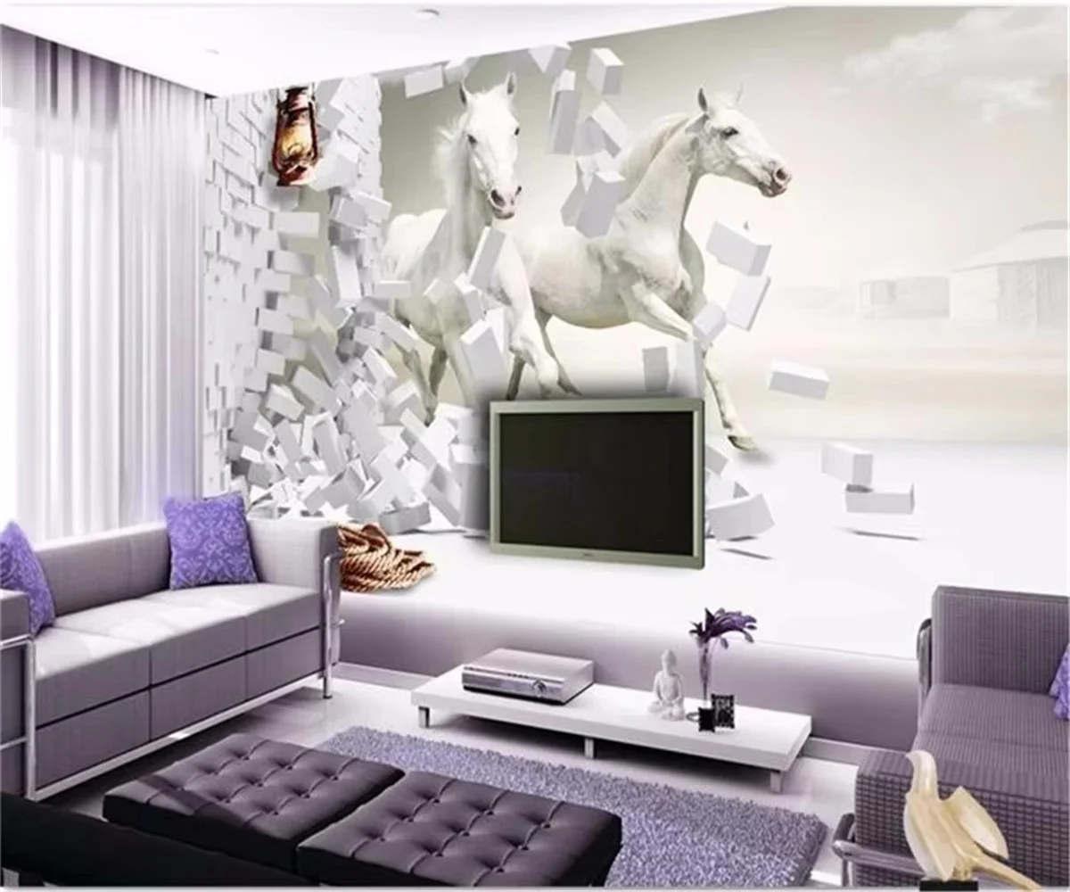 Custom 3D Photo Wallpaper Living Room Bedroom Wall Painting Nordic White Horse Wall wallpapers home decor Papel De Parede