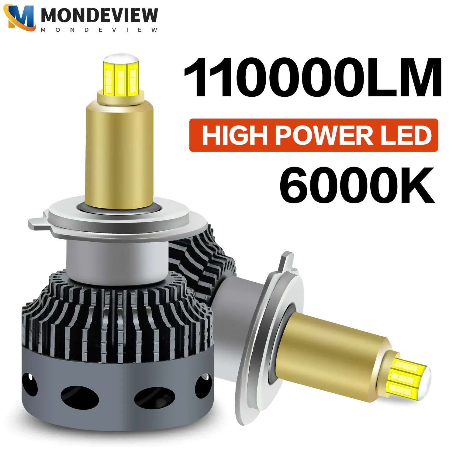 MONDEVIEW 2pcs V5 high-power 8-sided 550W LED headlights H1 H7 H11 9005 9006 bulbs 6000K 110000LM high brightness running lights