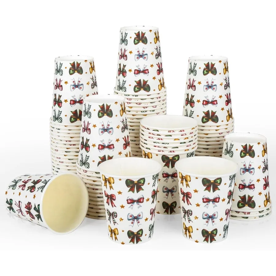 

100 шт. рождественские бумажные стаканчики на 9 унций, одноразовые кофейные чашки со праздничным дизайном для рождественской вечеринки, идеально подходящие для горячего какао-шоколада