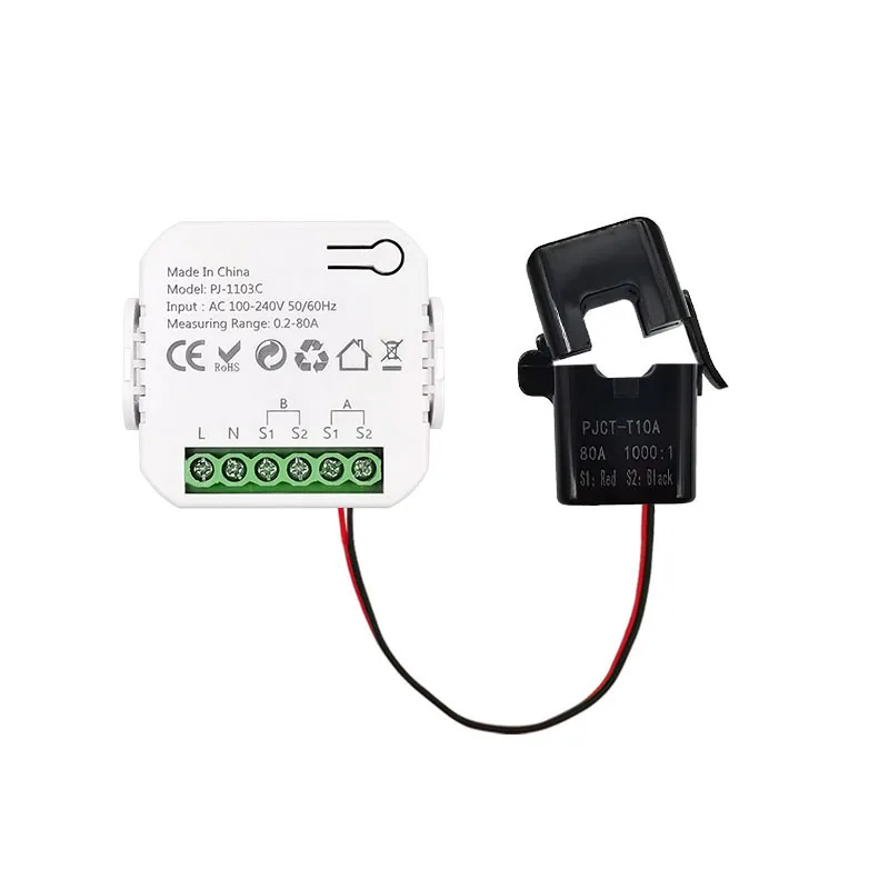 Intelligenter Bidirektionaler WLAN-Energiezähler mit CT 80A für Solar-Systeme, Alarm bei Überlastung, App-Fernüberwachung von Export- und Importleistung, Kompatibel mit Tuya – Detail 2