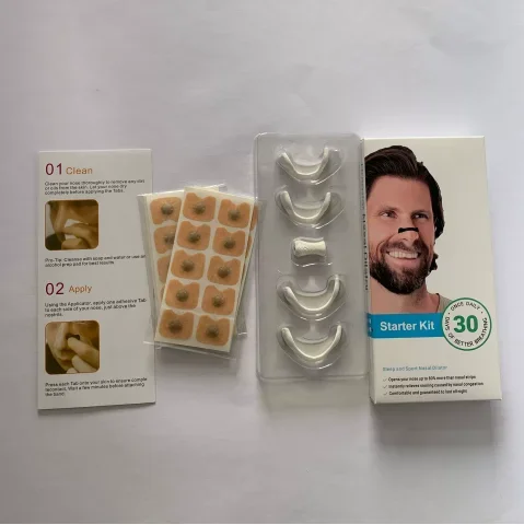 Tiras magnéticas seguras para a pele, dilatador nasal esportivo, kit inicial de tira nasal de respiração de admissão, auxiliares de redução de ronco de oxigênio