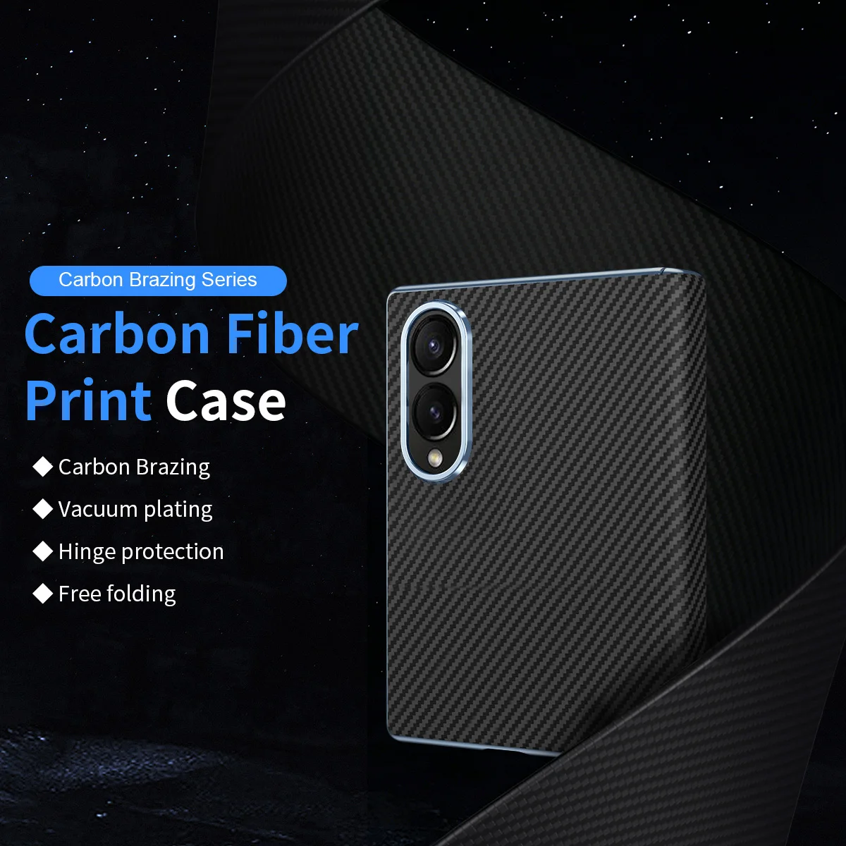 For Samsung Galaxy Z Fold 8 Case Imitation Carbon Fiber Pattern Hinge Folding Hard Shockproof Protection Plastic No Front Cover