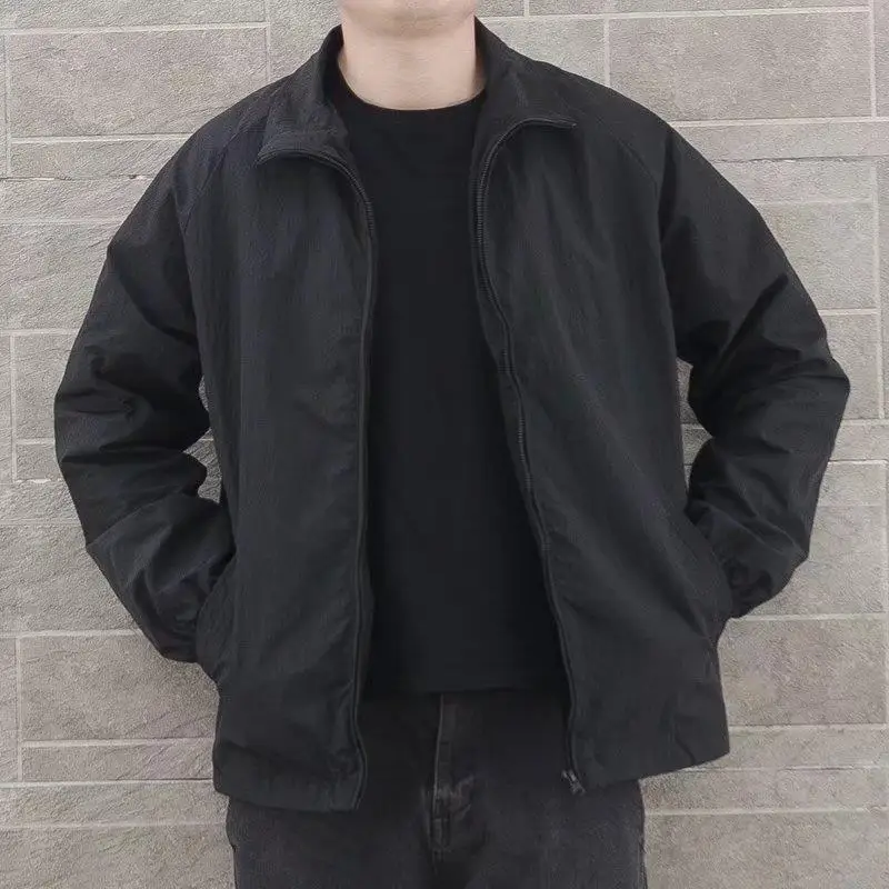 

Spring Autumn Men's Jacket Loose Casual Thin Style Korean Version Retro Cool Zipper Decorated Iron-Free Treatment Regular Length