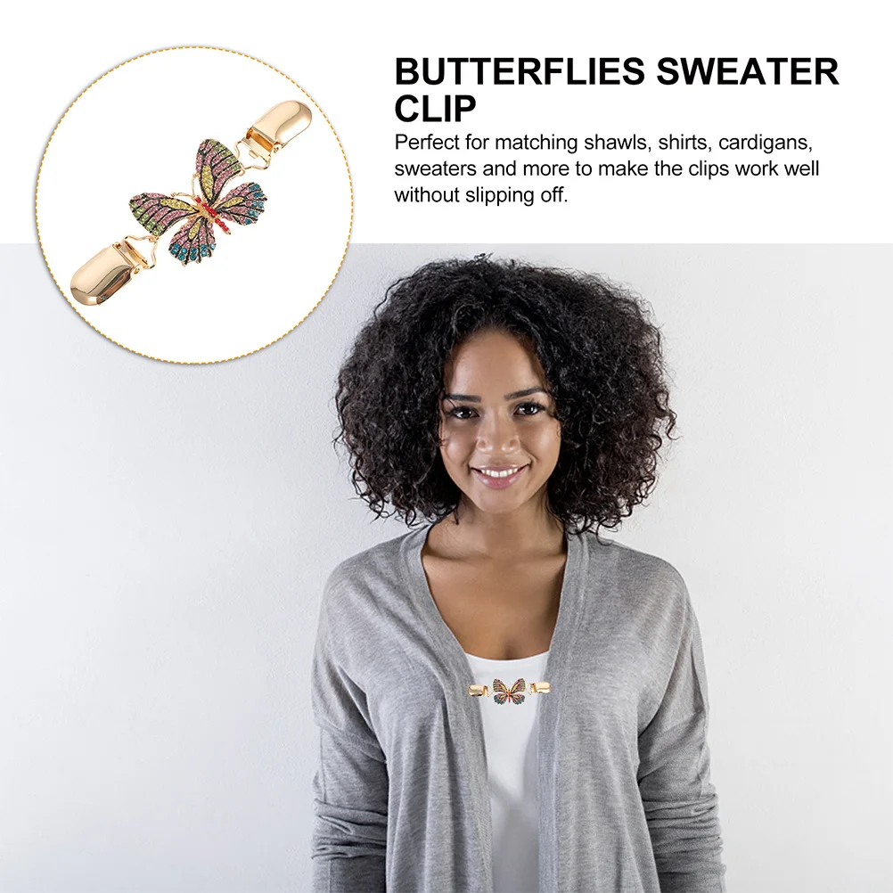 

2Pcs Beautiful Color Butterflies Sweater Clips No Fade Luster Fine Polishing Retro Cape Clips Vintage Gift Women Garment Clip