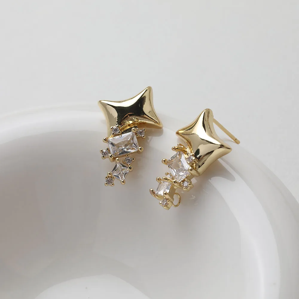 

2Pair 14K Gold Plated Shooting Star Brass Inlaid Zirconia Earrings Jewelry Accessories DIY Making Supplies