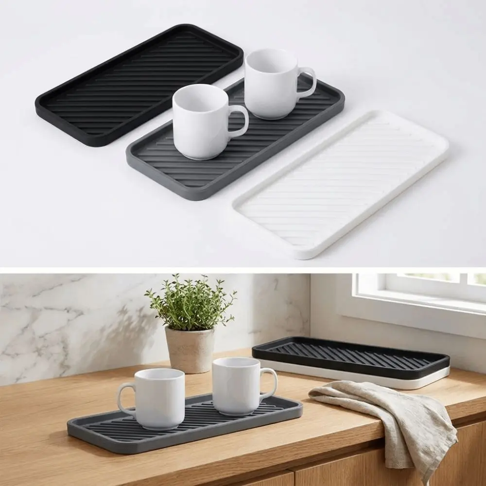 New Silicone Sink Protector Mat Striped Texture Non-Slip Draining Mat Countertop Organizer Storage Tray Kitchen Counter