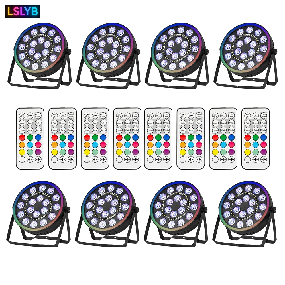 

8PCS/Lot Led Par Light 18LEDs RGBW+RGB+White Flash 6in Multi-function Stage Light DMX Party Light Suitable for Bar DJ Disco