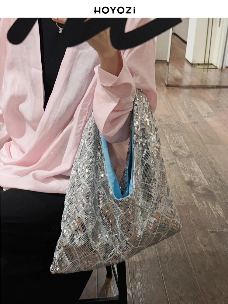 

Silver Underarm Beads One Shoulder Tote Bag Women
