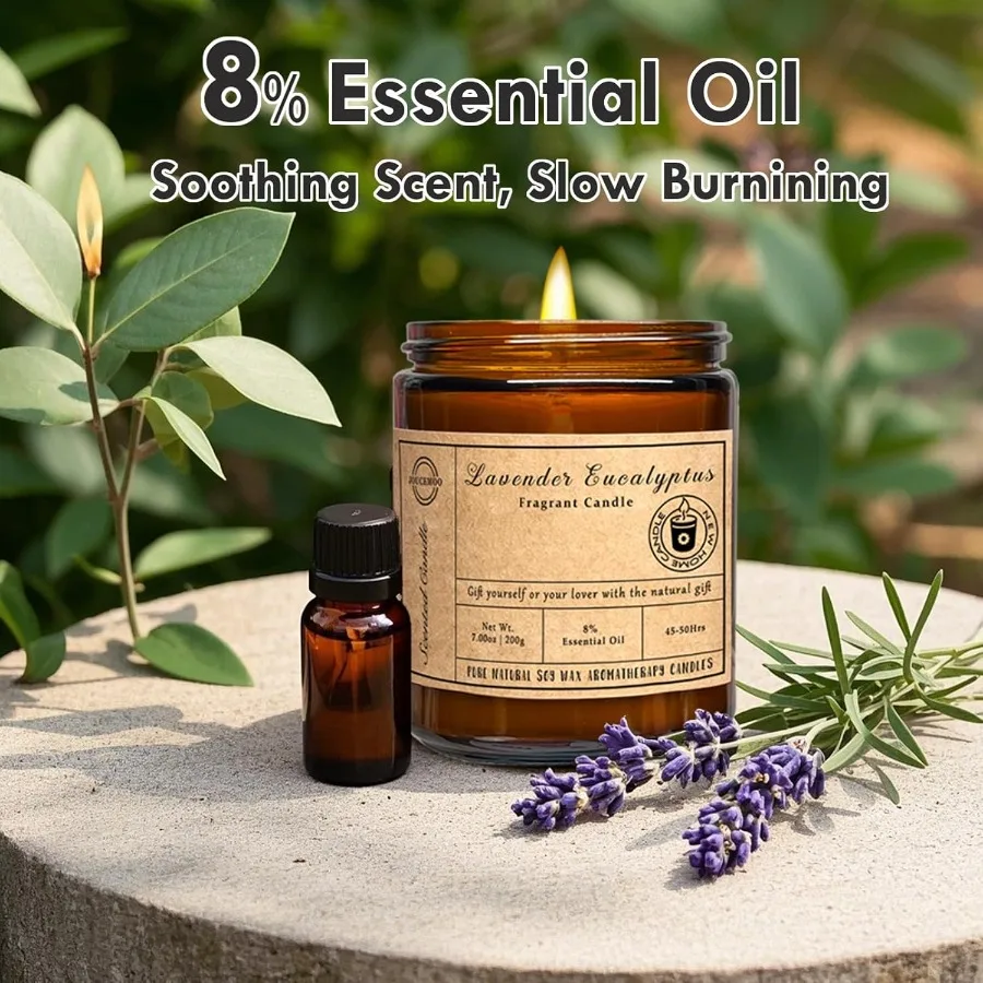 Velas perfumadas para ambiente doméstico Velas de aromaterapia de cera de soja de eucalipto de lavanda de 7 oz para aliviar el estrés y relajar NonToxi