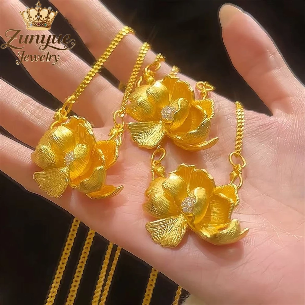 

High-End Sand Gold Peony Flower Drawing Pendant Luxury Quality Jewelry Best Selling Fashion Jewelry Exquisite Popular Charms