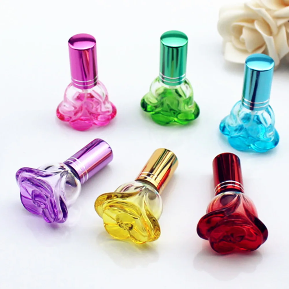 3 ピース/パック 6 ミリリットルカラフルなバラの形の空のガラス香水瓶少量サンプルポータブル香水詰め替え香り噴霧器ボトル