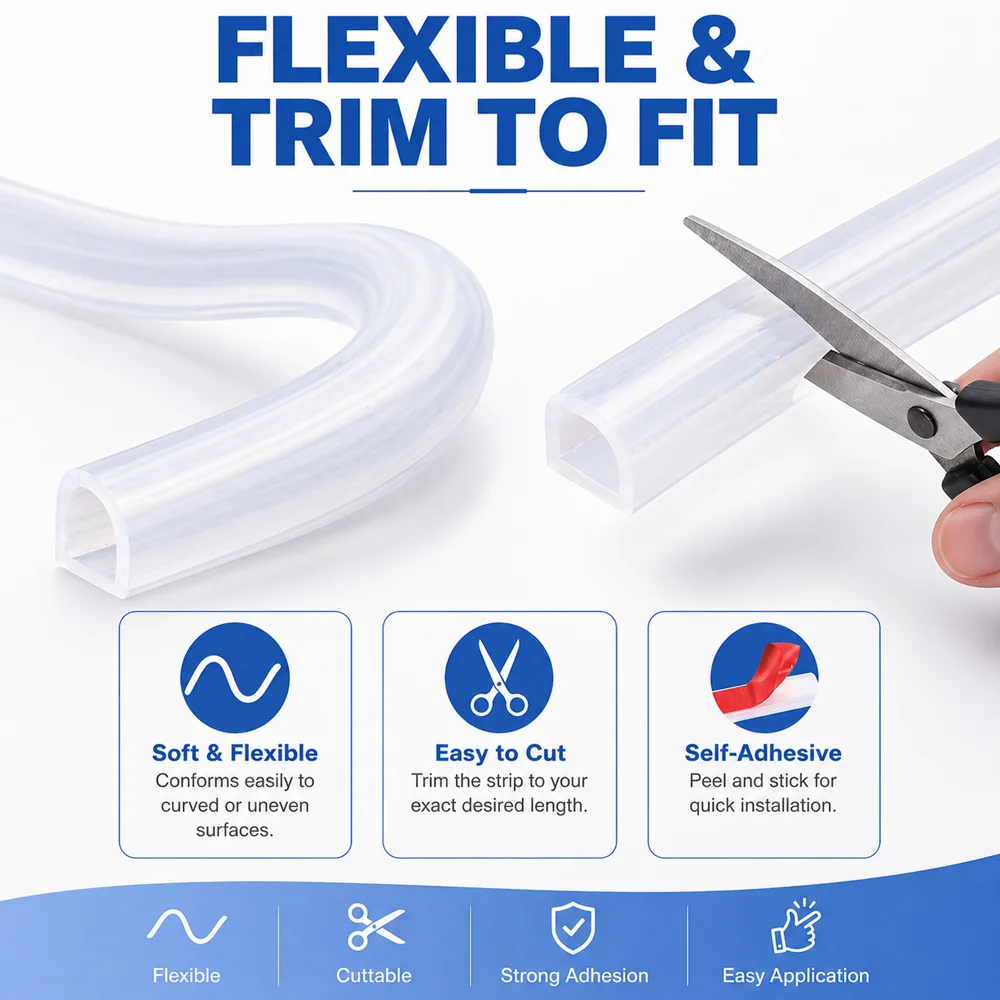 D-Shape Silicone Weather Strip Self Adhesive Door Window Gap Seal Tape Flexible Waterproof Windproof Noise Reduction Trim