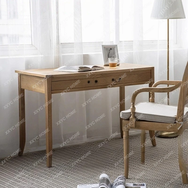 A Solid wood simple desk, retro writing desk, oak study, student desk, log customization