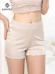 Birdtree High-End Mulberry Silk Leggings Underwear Culottes Anti-Glare Three-Point Safety Shorts Pyjama Bottoms Women P37112QC