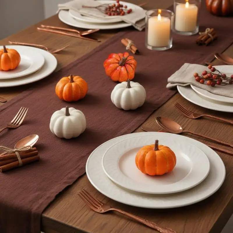 Artificial Mini Pumpkins Decor Set Realistic Texture Assorted Colors For Fall Thanksgiving Halloween Party Table Decorations