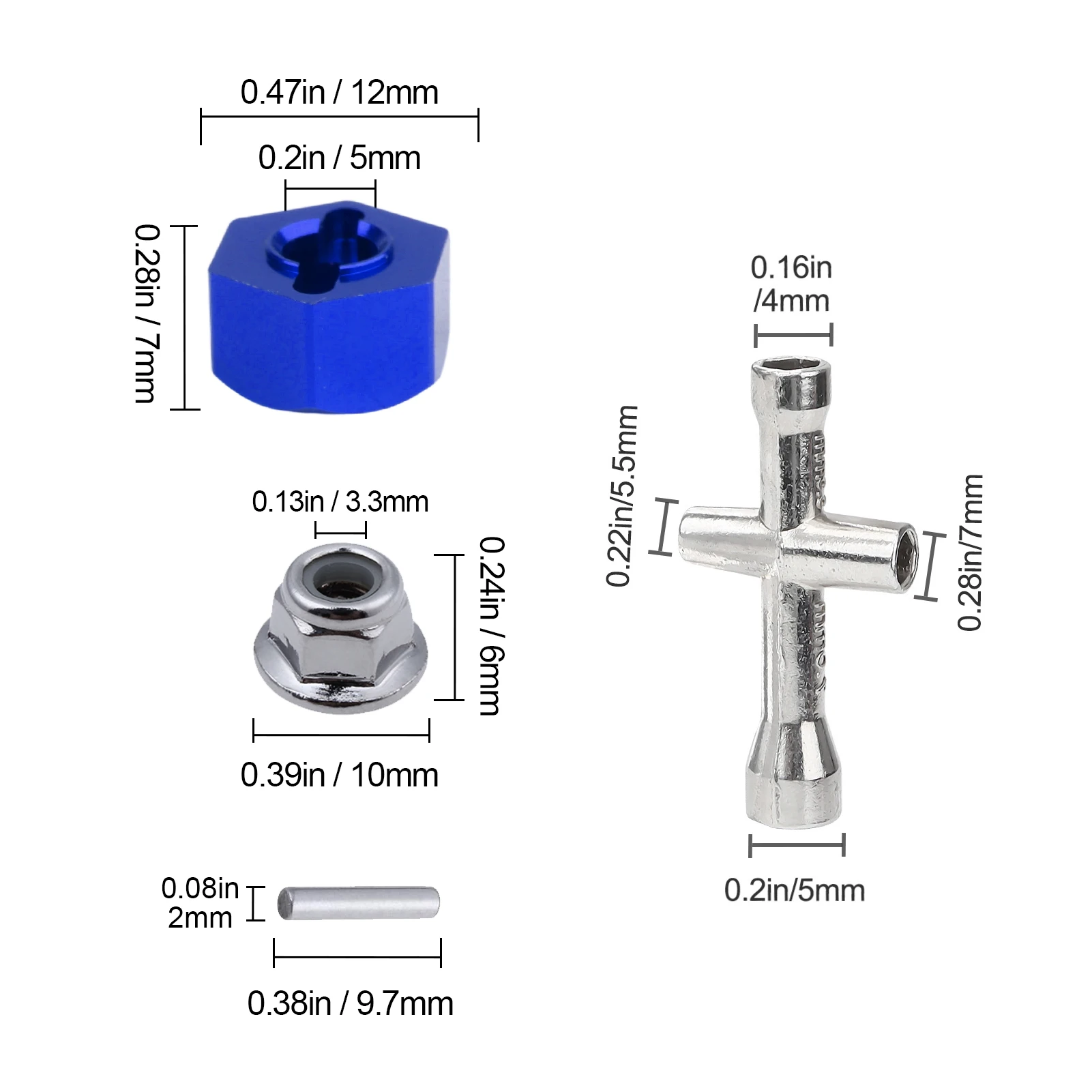HobbyPark Aluminum 12mm Hex Wheel Hub Adapters & M4 Flanged Lock Nuts for Traxxas 1/10 Slash 4X4 Stampede 4WD RC Car