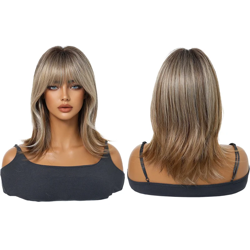 

Женский парик омбре пепельно-русого цвета, длиной до плеч, многослойный, волнистый, с французской чёлкой, натуральный, реалистичный, для повседневной носки