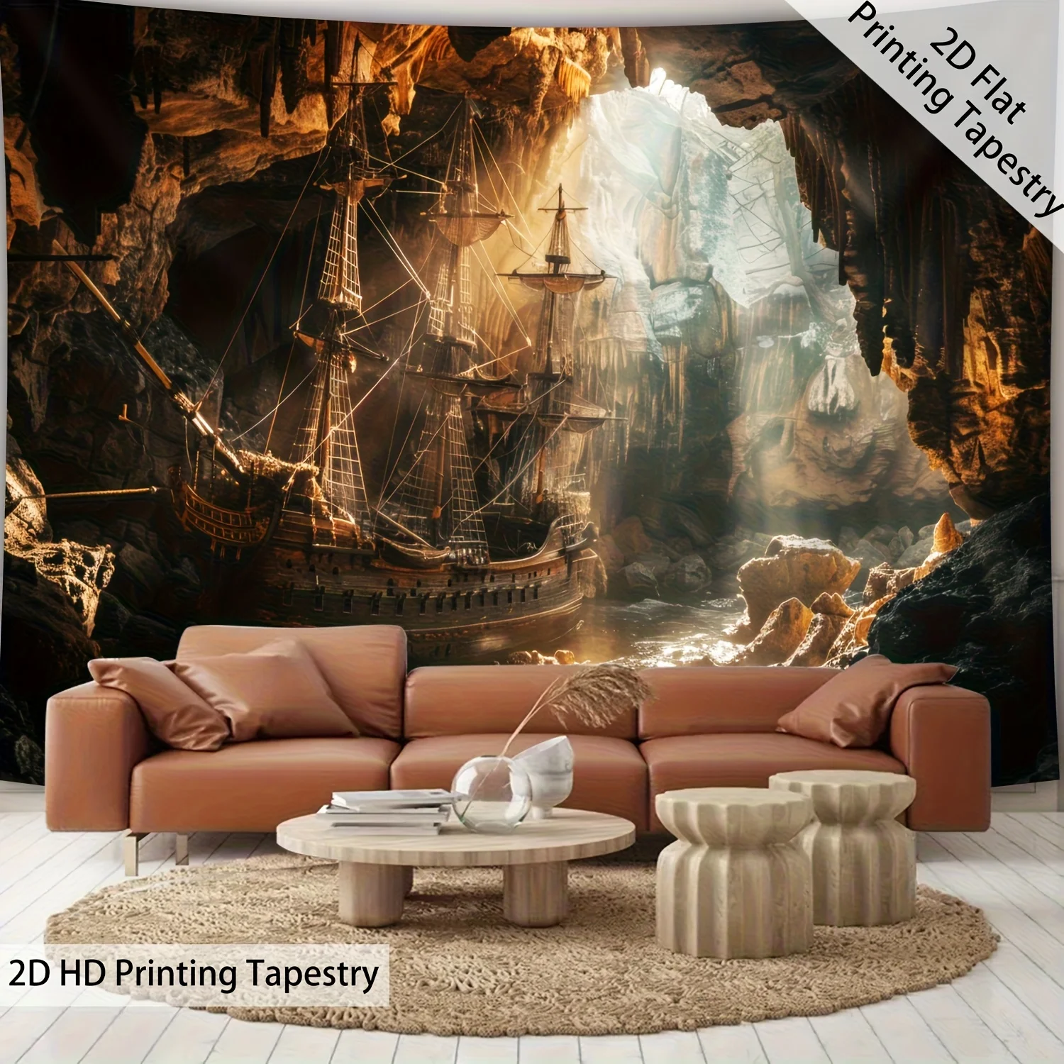 Large Fantasy Pirate Ship Tapestry Nautical Ocean Wall Hanging Decor Adventure Art Print for Living Room Bedroom