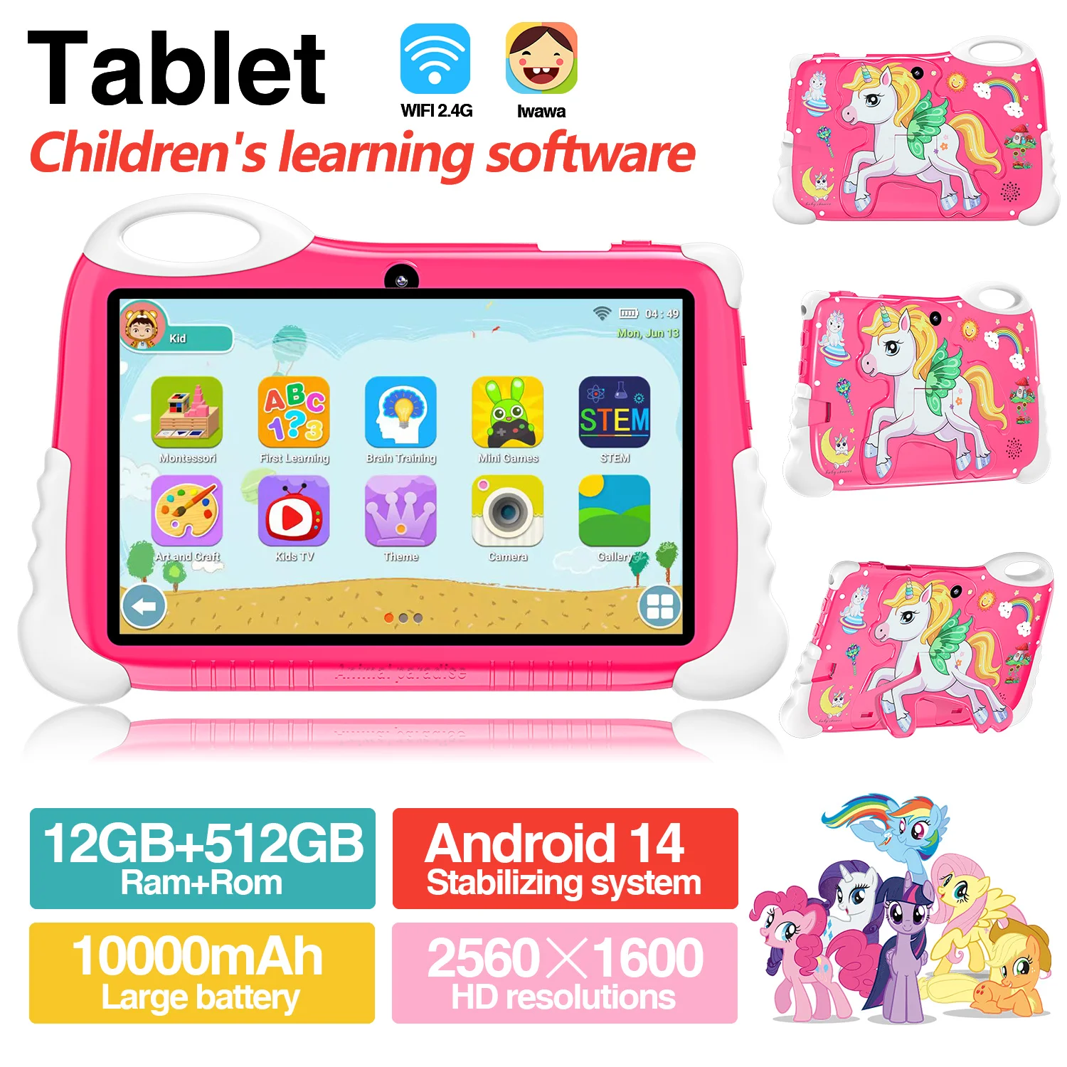 

New Hot Kids Learning Tablet 7-inch Bluetooth Shockproof Unicorn Case Kids Software Installation Puzzle Enlightenment Tablet PC