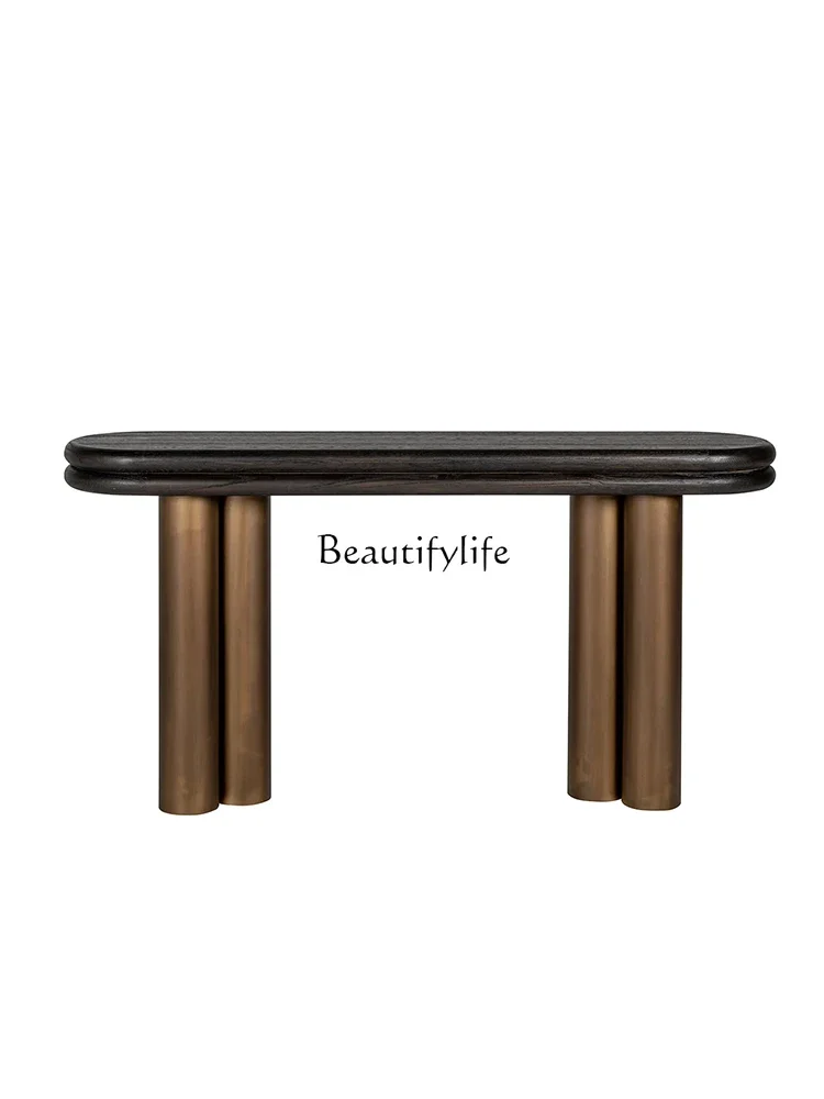 

Italian minimalist small apartment entrance table carbonized black bar table