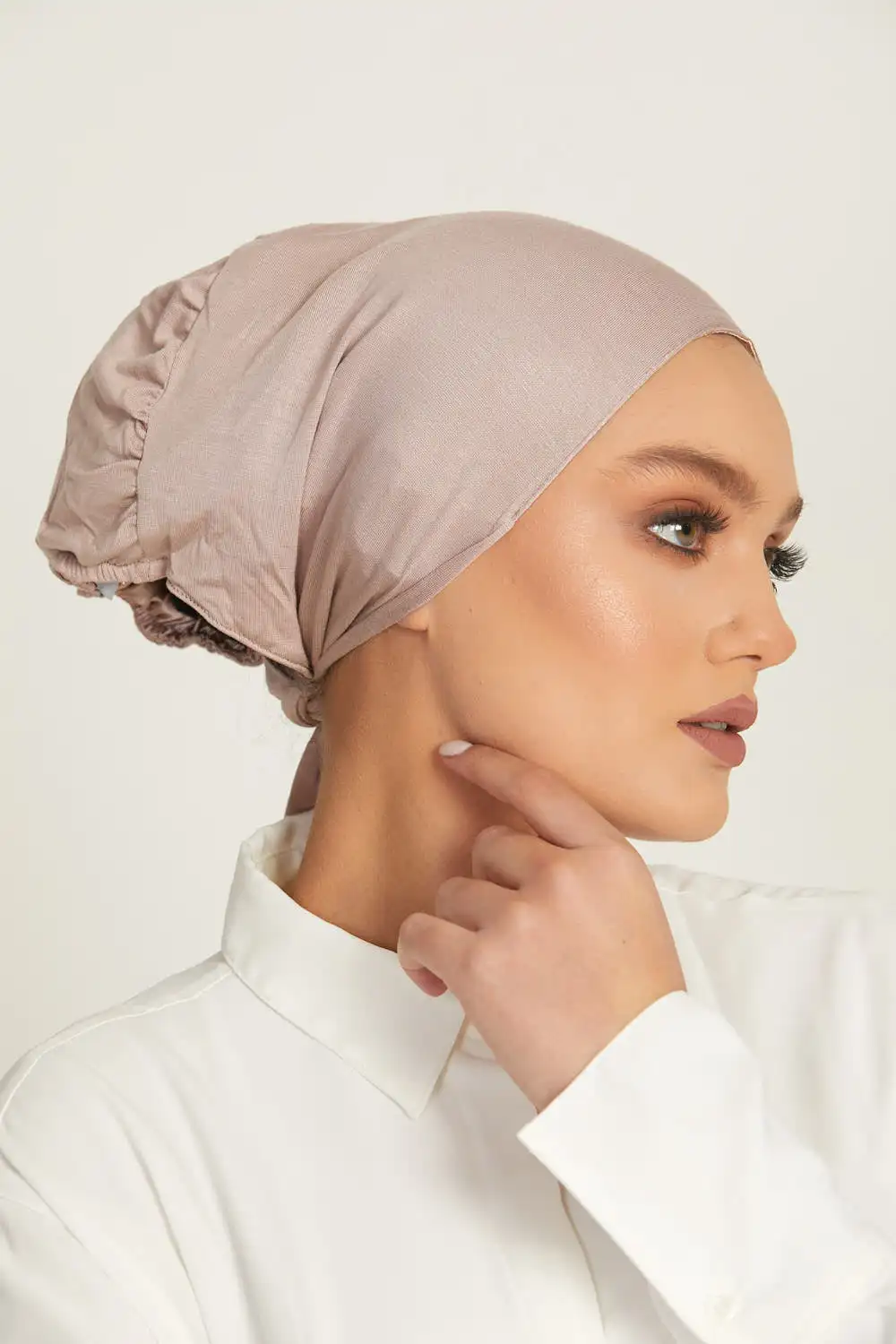 Soft Muslim Hijab Hat Solid Color Women Jersey Hijab Premium Satin Lining Tie Hijab Hat Islamic Turban Instant Silk Shawl