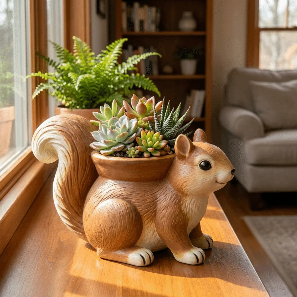 Resin Squirrel Succulent Flowerpot Cute Squirrel Ornament Animal Flowerpot Handmade Succulents Plant Pots Balcony Plants