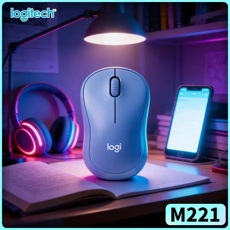 Logitech M221 Ergonomic Silent Mouse - 18-Month Extended Battery, 10m Wireless Range, Smooth Glide, Windows Mac OS