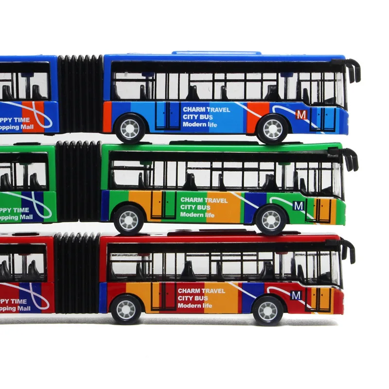 Alloy Double Section Elongated Small Bus Toy Simulated Car Model with Pull back function Toy Bus Holiday Gift Collection